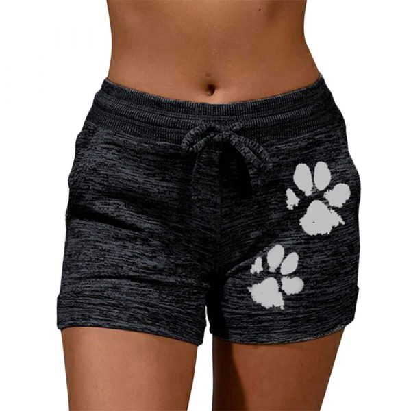 Summer Fast Drying Drawstring Cat Paw Print Shorts