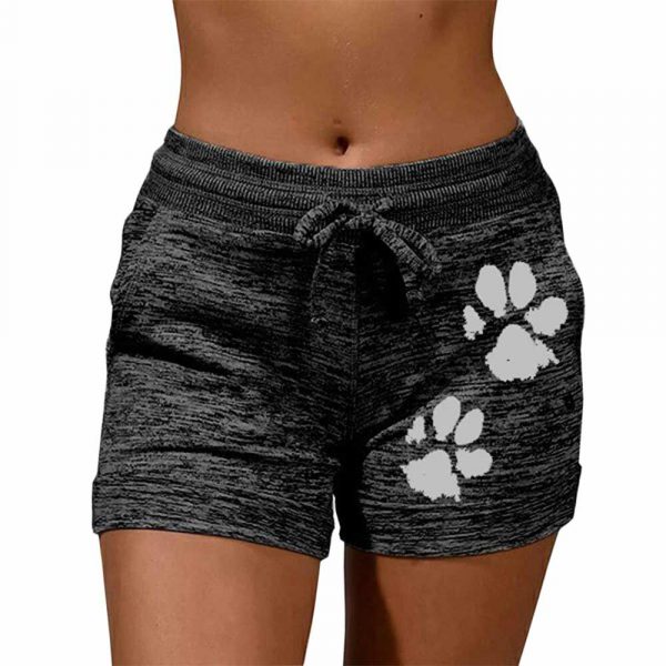 Summer Fast Drying Drawstring Cat Paw Print Shorts