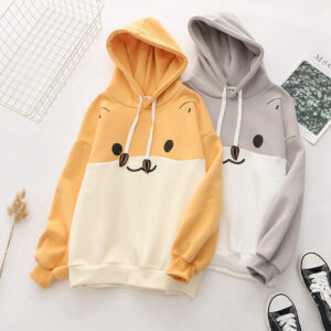 Cute Hamster Cartoon Fleece Hoodie – Loose College Style Sweatshirt for Casual Wear