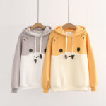 Cute Hamster Cartoon Fleece Hoodie – Loose College Style Sweatshirt for Casual Wear