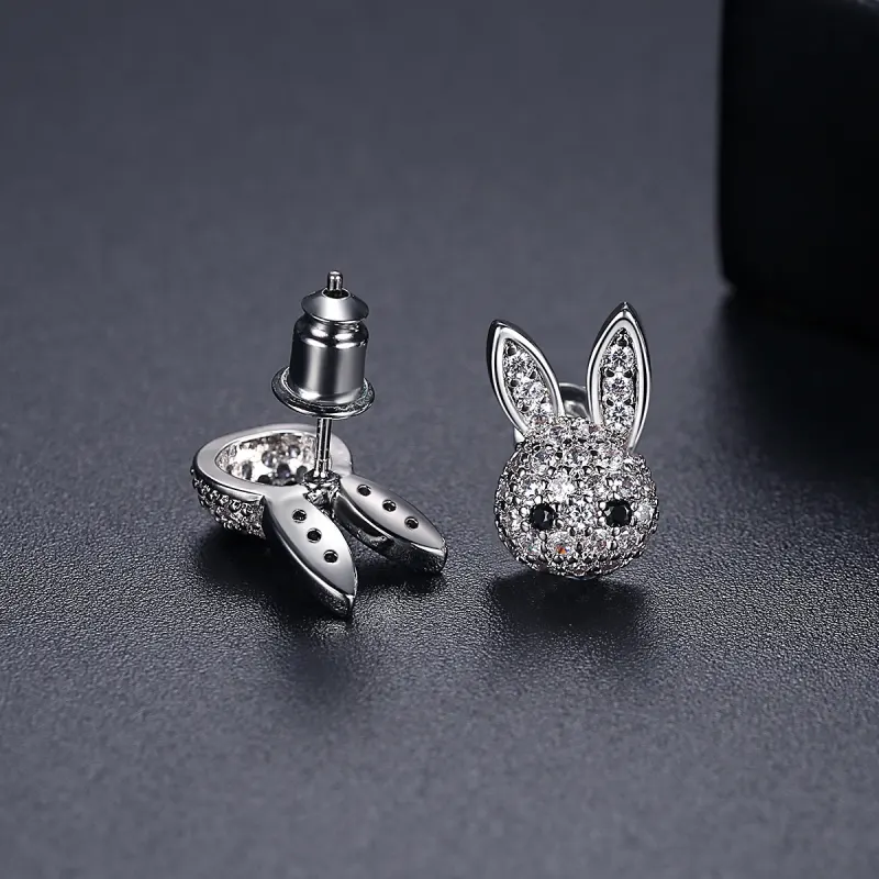 Cute Rabbit Earrings – Korean Style Bunny Studs with Zircon (Elegant Women’s Jewelry)