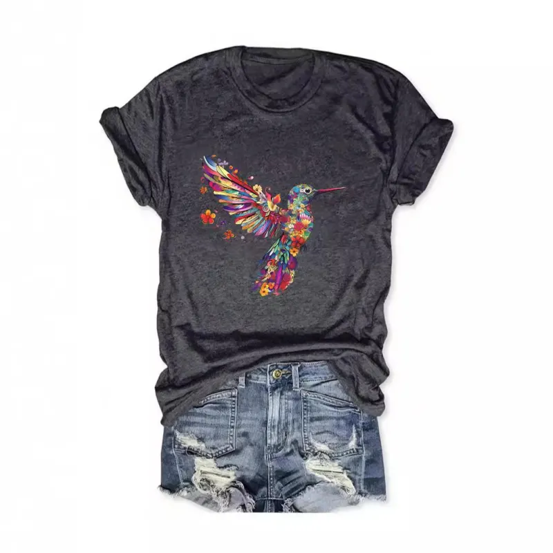 Tropical Bird Print Cotton T-Shirt – Unisex Casual Streetwear Tee
