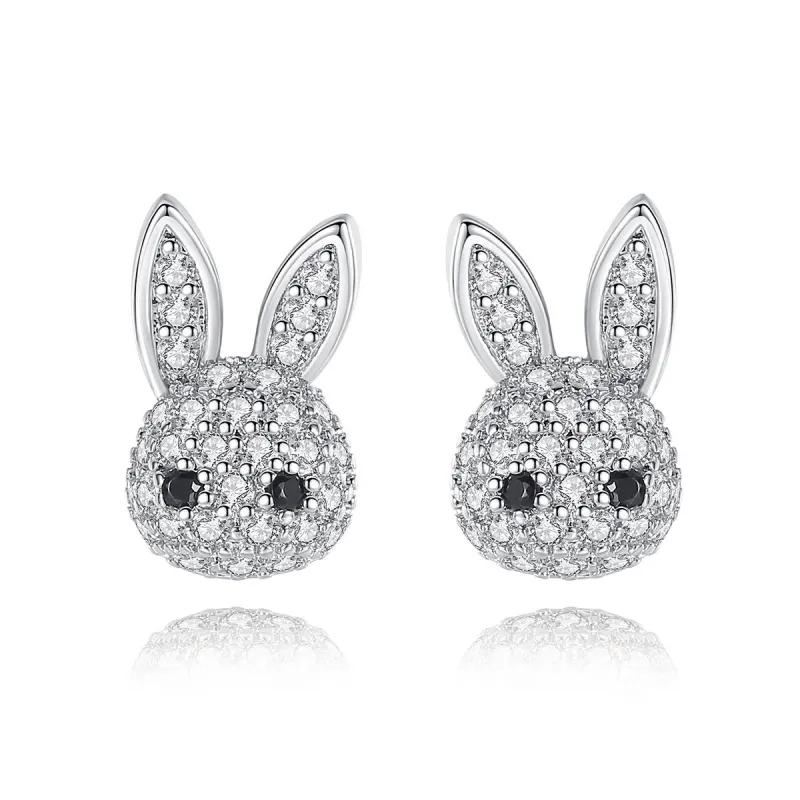 Cute Rabbit Earrings – Korean Style Bunny Studs with Zircon (Elegant Women’s Jewelry)
