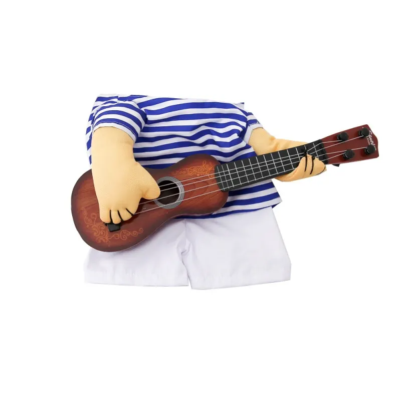 Halloween Dog Guitar Costume – Funny Pet Guitarist Outfit with Striped Shirt & Pants
