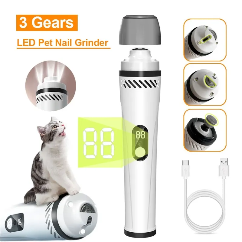 Electric Pet Nail Grinder – 2/3-Speed LED Dog Nail Trimmer with Quiet Motor & Safety Guard