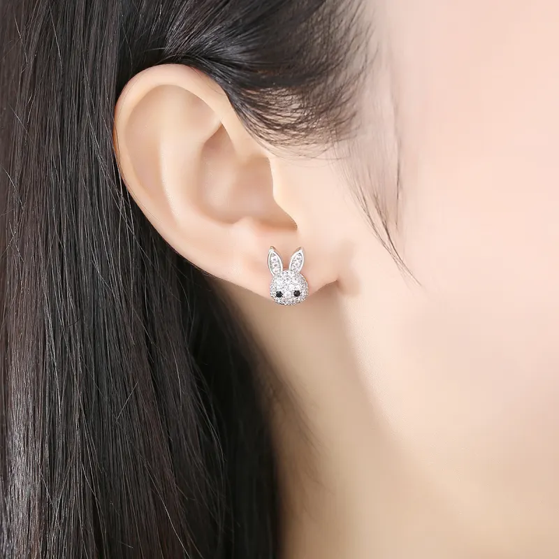 Cute Rabbit Earrings – Korean Style Bunny Studs with Zircon (Elegant Women’s Jewelry)