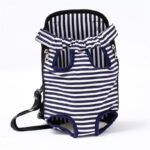 Portable Pet Carrier Backpack – Comfortable Dog and Cat Front Chest Travel Bag - navy Blue Stripes