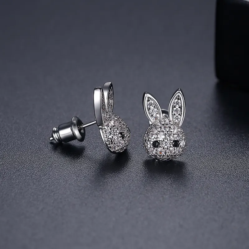 Cute Rabbit Earrings – Korean Style Bunny Studs with Zircon (Elegant Women’s Jewelry)