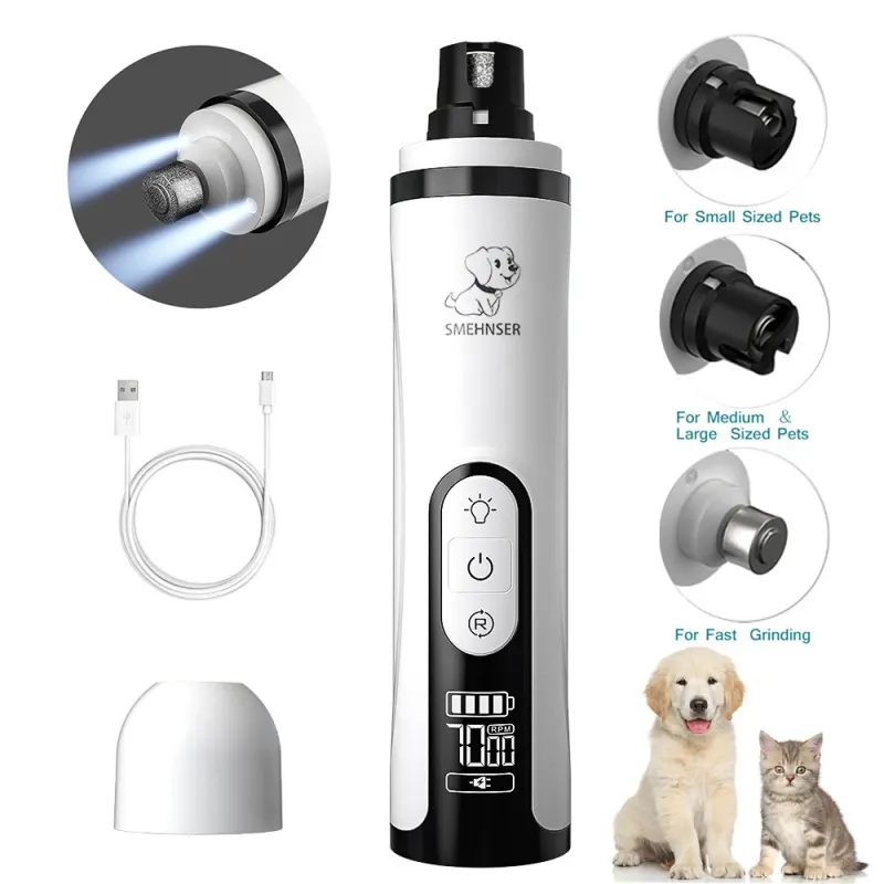Electric Pet Nail Grinder – 2/3-Speed LED Dog Nail Trimmer with Quiet Motor & Safety Guard