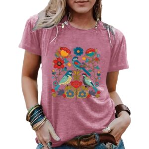 Short sleeved flower and bird T-shirt