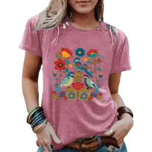 unisex-floral-bird-print-streetwear-tshirt