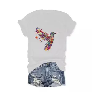 Tropical Bird Print Cotton T-Shirt – Unisex Casual Streetwear Tee