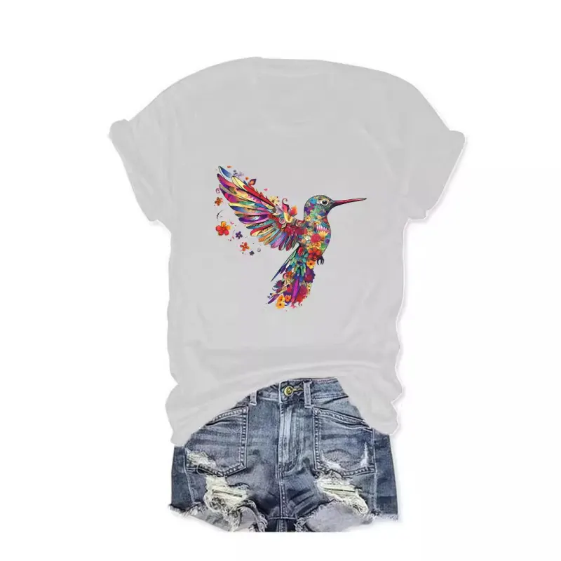 Tropical Bird Print Cotton T-Shirt – Unisex Casual Streetwear Tee