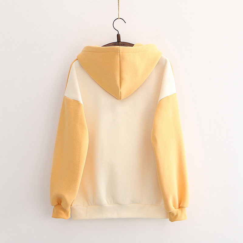 Cute Hamster Cartoon Fleece Hoodie – Loose College Style Sweatshirt for Casual Wear