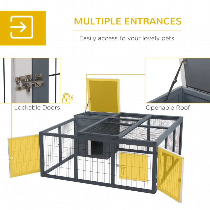 Outdoor Wooden Rabbit Hutch with Run – Waterproof Bunny House with Asphalt Roof & Openable Top