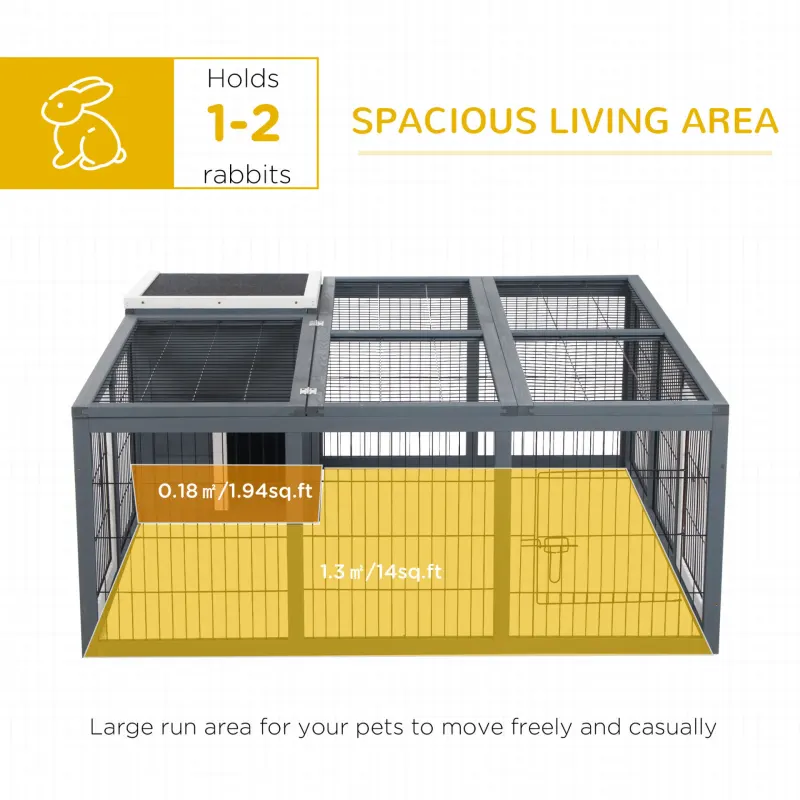 Outdoor Wooden Rabbit Hutch with Run – Waterproof Bunny House with Asphalt Roof & Openable Top