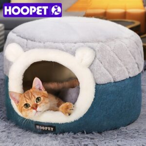 hoopet-ultra-soft-plush-cat-small-dog-bed-house-warm-cozy-pet-nest-for-winter-comfort