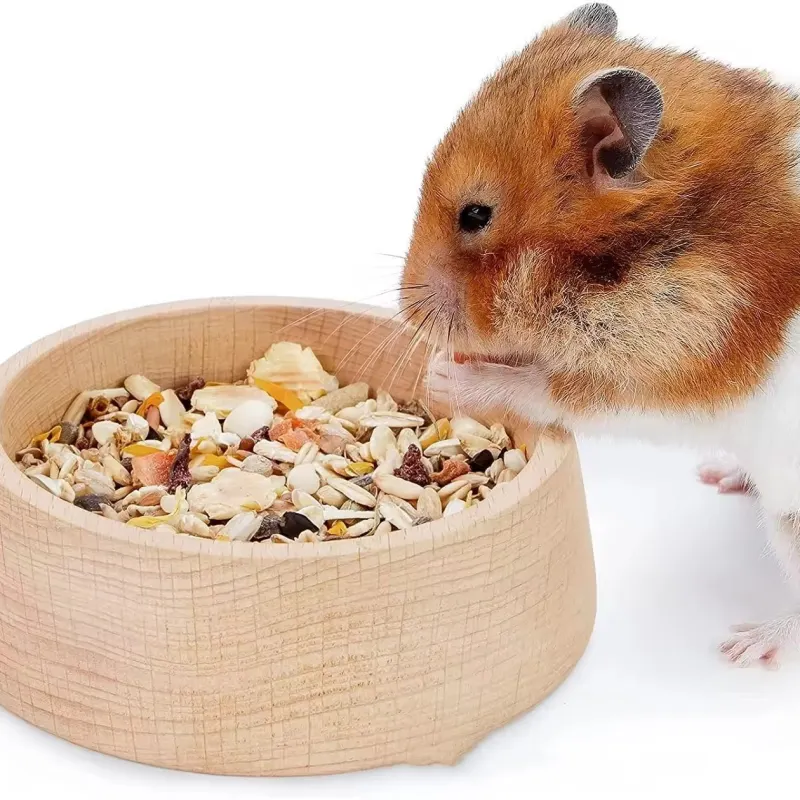 Natural Beech Wood Hamster Feeding Bowl – Cute Eco-Friendly Small Pet Food Dish