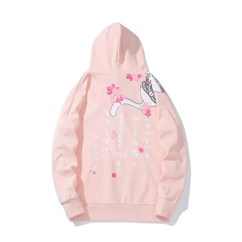 Cat Print Oversized Hoodie – Cozy Cotton Hip Hop Pullover for Cat Lovers - Pink back