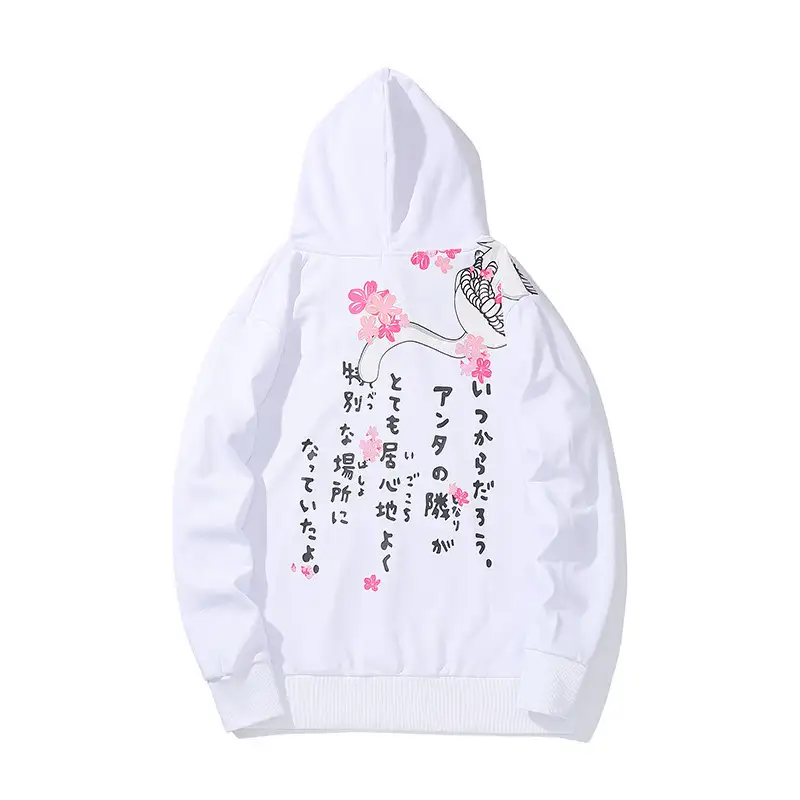Cat Print Oversized Hoodie – Cozy Cotton Hip Hop Pullover for Cat Lovers - white back