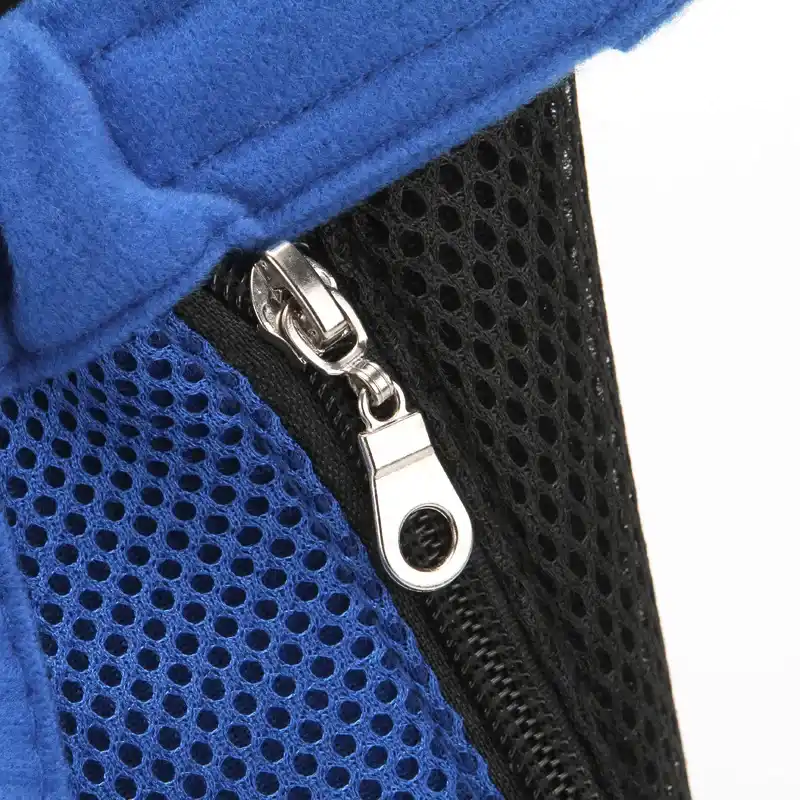 Backpack – Comfortable Dog and Cat Front Chest Travel Bag - Dark Blue zipper close up