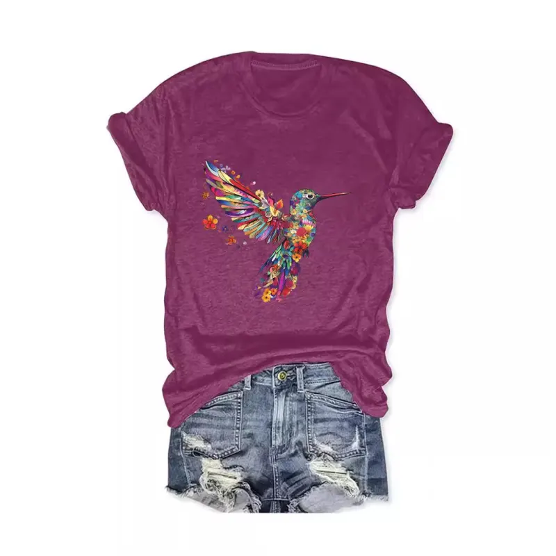 Tropical Bird Print Cotton T-Shirt – Unisex Casual Streetwear Tee