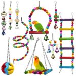 10-Pack Colorful Bird Cage Toys – Chewable Swing, Bell, and Wooden Bead Toys for Parrots, Budgies & Cockatiels