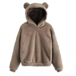 Rabbit Ear Hoodie – Cute Bunny Hoodie for Women (Cozy Casual Pullover) - brown