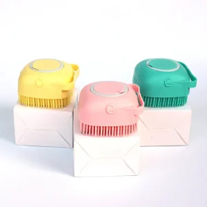 Silicone pet bath brush shampoo dispenser - Pink Yellow Green