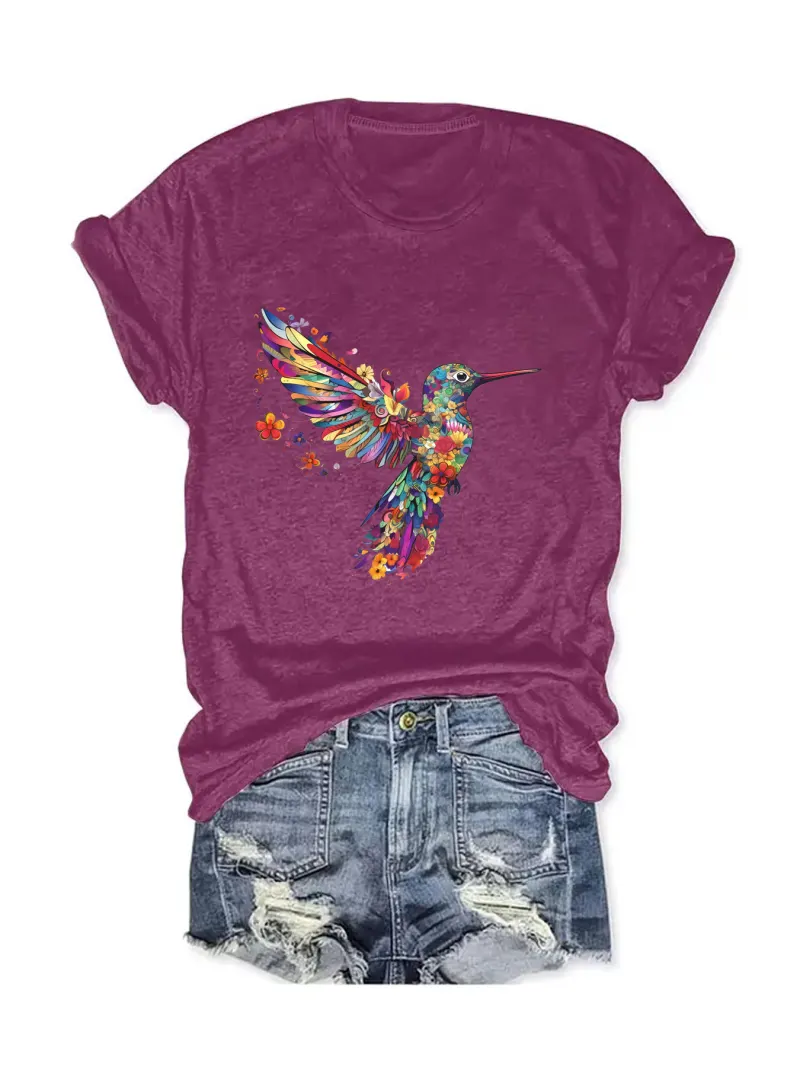 Tropical Bird Print Cotton T-Shirt – Unisex Casual Streetwear Tee