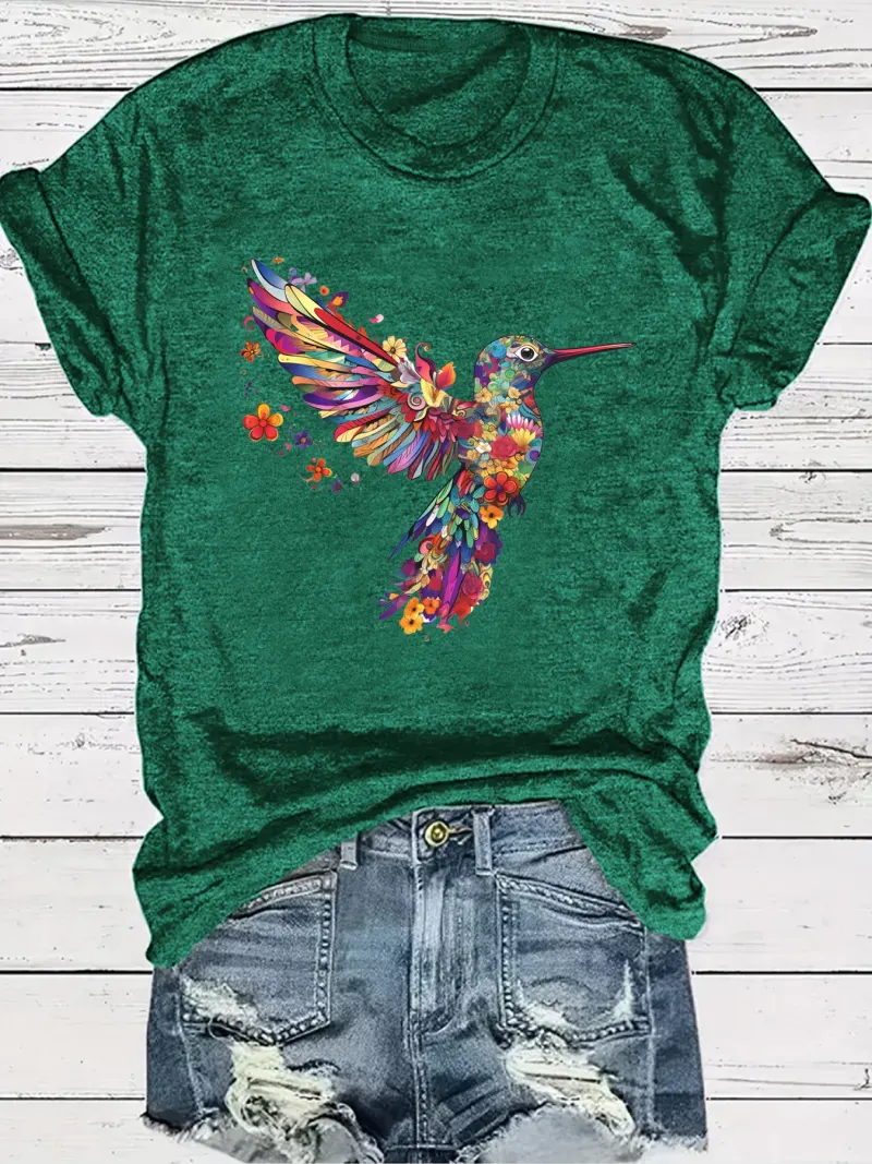 Tropical Bird Print Cotton T-Shirt – Unisex Casual Streetwear Tee