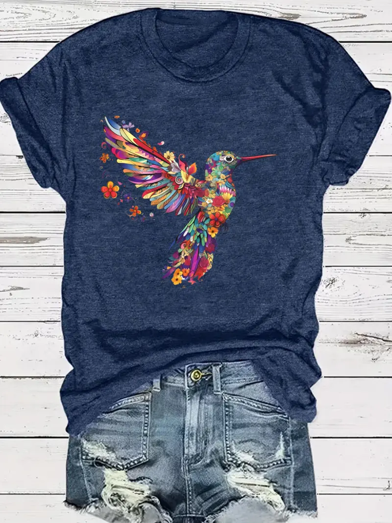 Tropical Bird Print Cotton T-Shirt – Unisex Casual Streetwear Tee