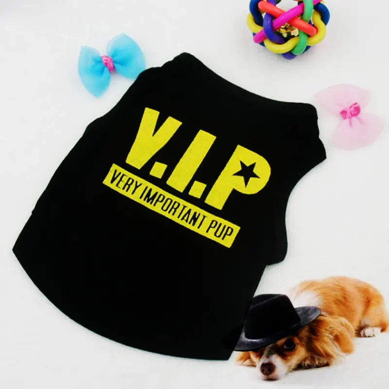 VIP Dog T-Shirt – Stylish Cotton Summer Pet Shirt (Black & Yellow Pattern)