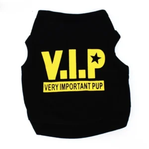 VIP Dog T-Shirt – Stylish Cotton Summer Pet Shirt (Black & Yellow Pattern)