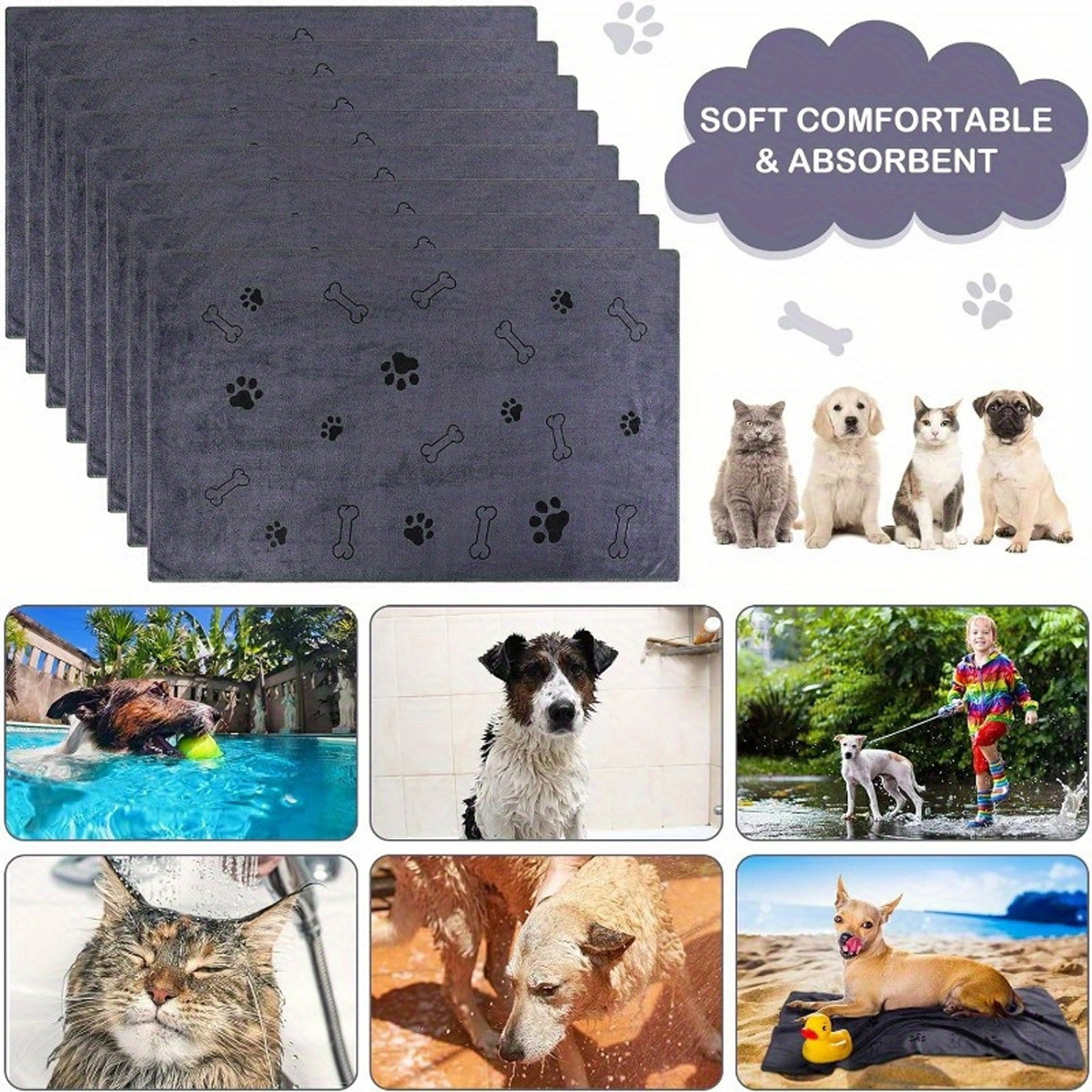 Ultra-Absorbent Microfiber Pet Bath Towel – Quick-Dry Soft Dog & Cat Drying Blanket