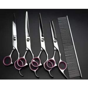BEHOGAR-5-Piece Pet Grooming Scissors Kit with Thinning Shears, Comb & Storage Bag