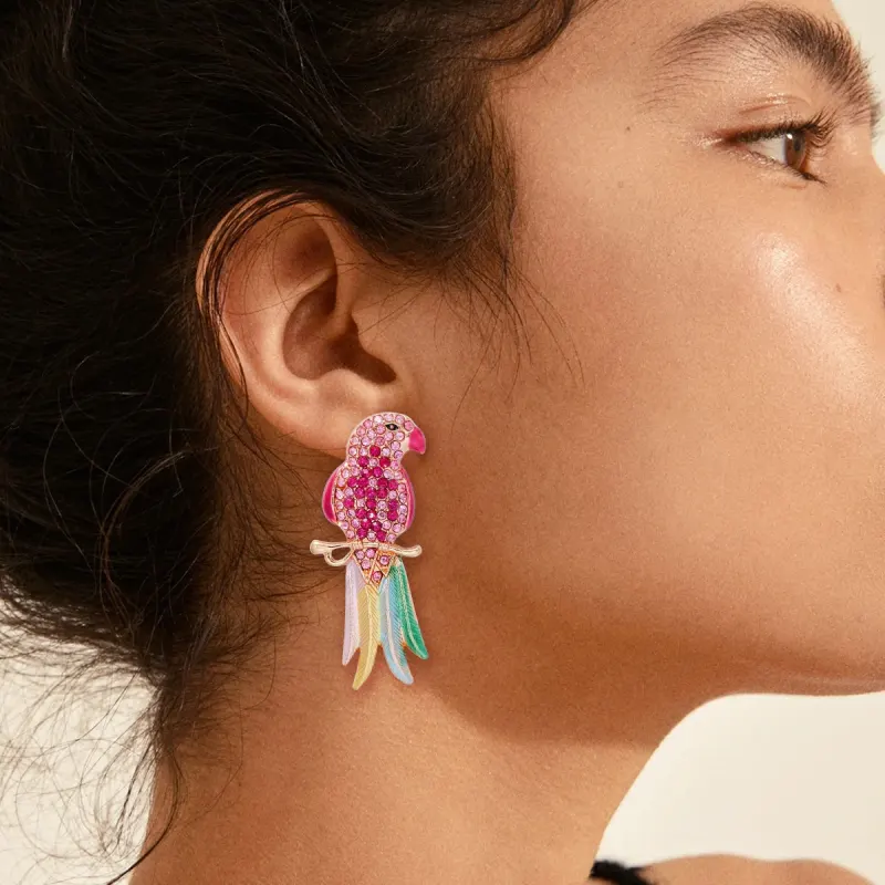 Retro Rhinestone Bird Earrings – Colorful Crystal Animal Statement Jewelry for Women