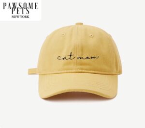 Cat Mom Embroidered Cotton Baseball Cap – Adjustable Everyday Hat (Yellow)
