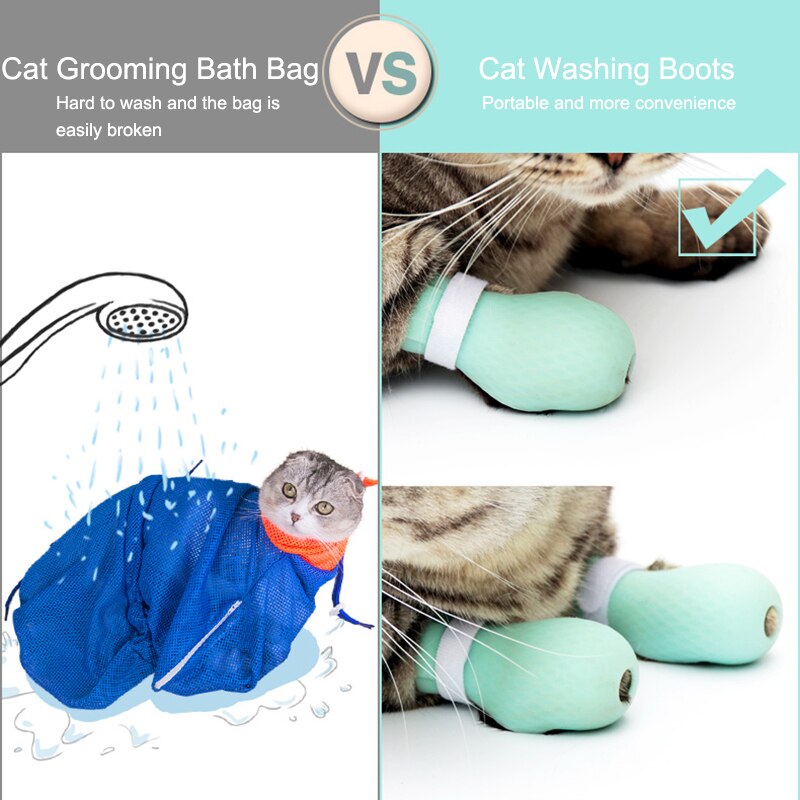Adjustable Silicone Cat Paw Protector Boots – Anti-Scratch Grooming & Bathing Shoes
