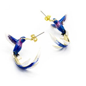Green Blue Hummingbird Earrings – Elegant Alloy Bird Studs for Women