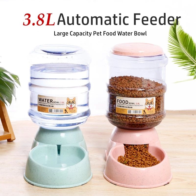 Large Capacity 3.8L Automatic Pet Feeder & Water Dispenser Bowl