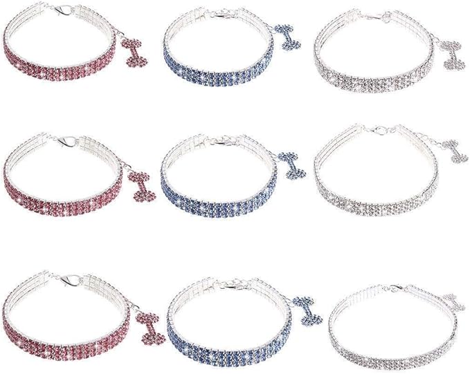 Bling Rhinestone Pet Collar with Bone Pendant – Crystal Necklace for Small Dogs & Cats
