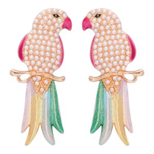 Retro full diamond colored cute animal bird lady earrings and earrings