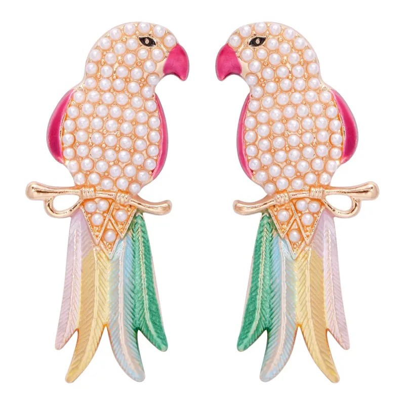 Retro Rhinestone Bird Earrings – Colorful Crystal Animal Statement Jewelry for Women