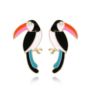 Tropical Toucan Bird Earrings – Retro Colorful Animal Studs for Women Statement Jewelry