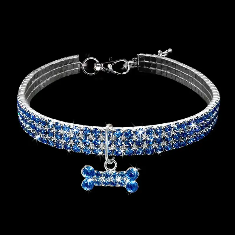Bling Rhinestone Pet Collar with Bone Pendant