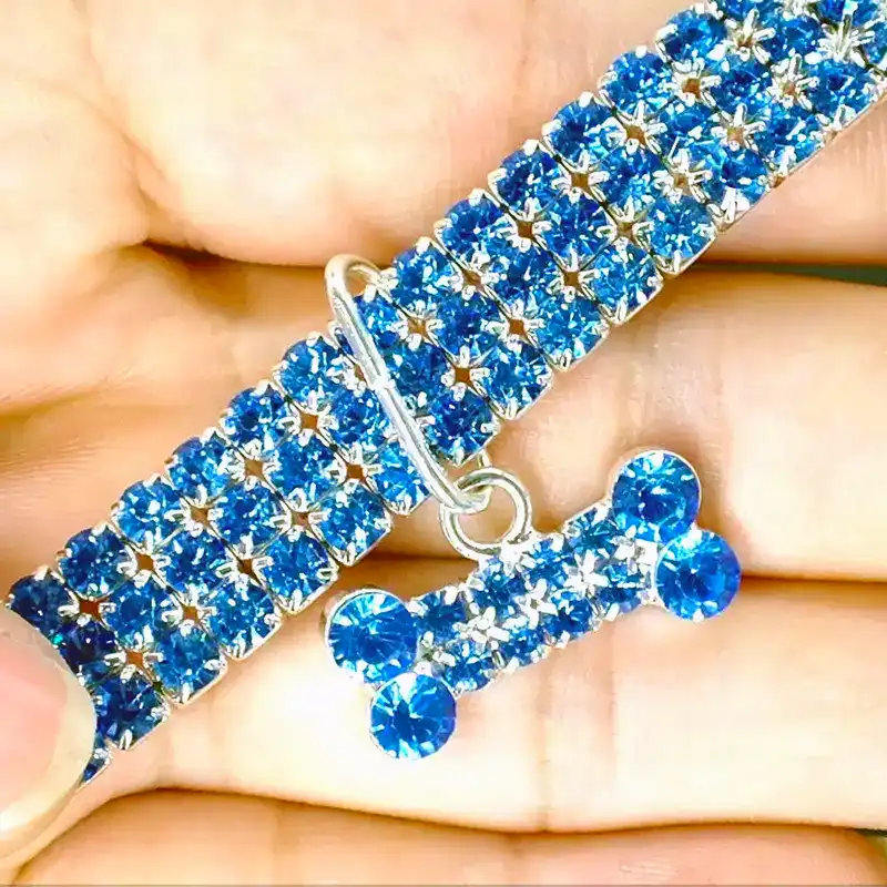 Bling Rhinestone Pet Collar with Bone Pendant