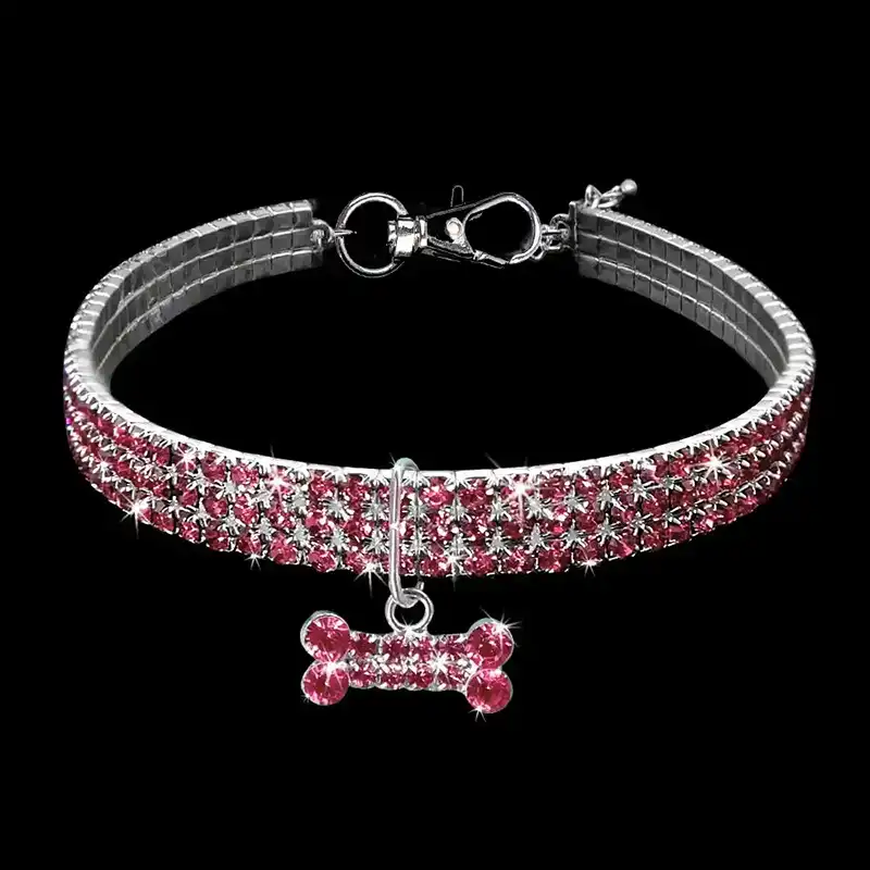Bling Rhinestone Pet Collar with Bone Pendant