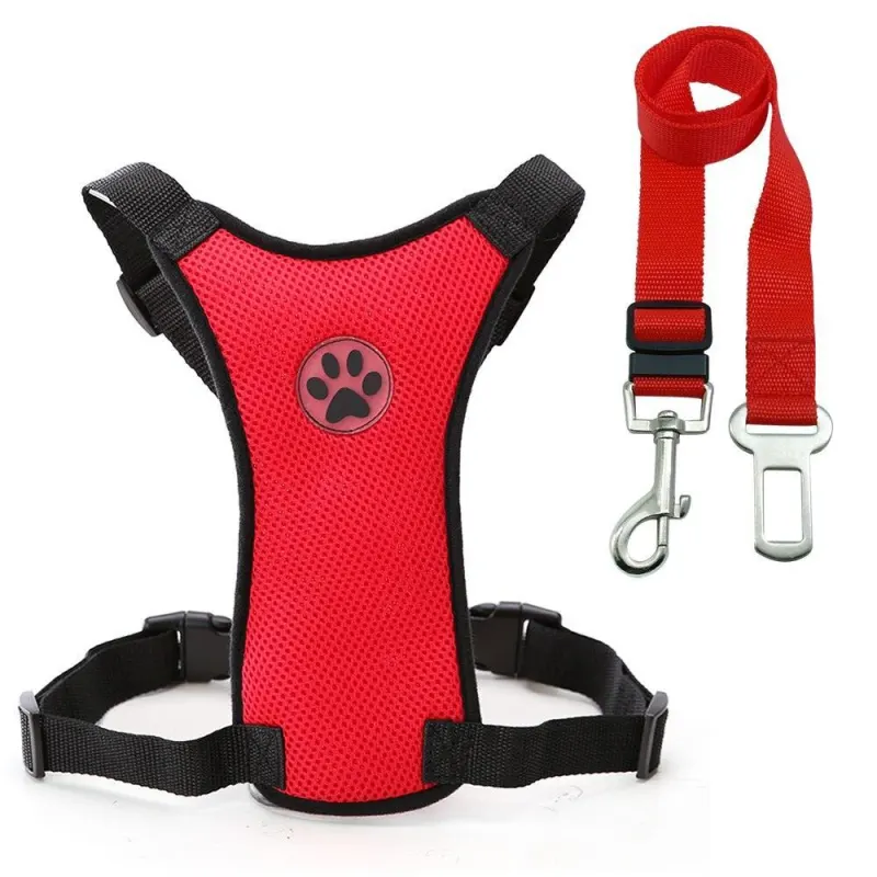 Breathable Mesh Dog Car Safety Harness – Adjustable Pet Seat Belt Vest