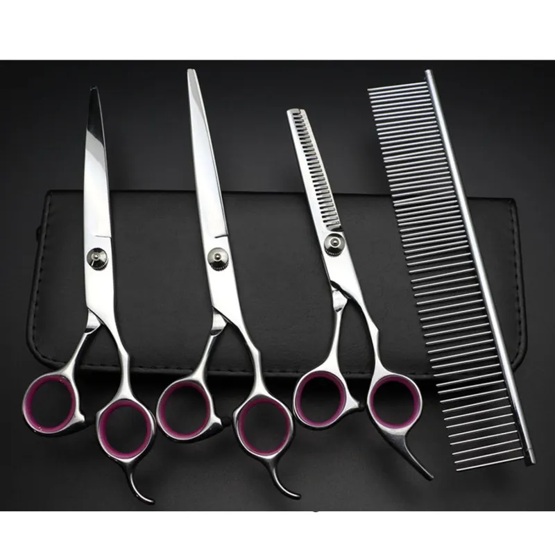 BEHOGAR-5-Piece Pet Grooming Scissors Kit with Thinning Shears, Comb & Storage Bag